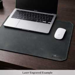 Personalized Leather Desk Pad, Stitched Mouse Custom Engraved Mat, Handmade Office Pad Gift - thumbnail 4