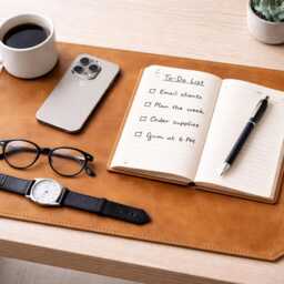 Personalized Leather Desk Pad, Stitched Mouse Custom Engraved Mat, Handmade Office Pad Gift - thumbnail 2