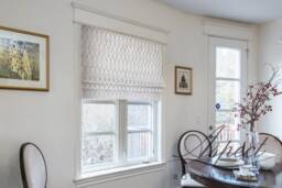 Custom Flat Roman Shade, Cotton Blend, Geometric Print, Window Treatment
