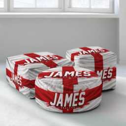 Personalised Name England Flag Kids Pouffe Three Lions Football Supporter Decor St Georges Cross Sports Fan Bedroom Playroom Seat Rest Gift