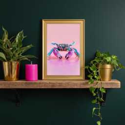 Colourful Crab Wall Art - Maximalist Leopard Print Animal Pastel Pink Quirky Decor Coastal Glam Statement Artwork - thumbnail 2