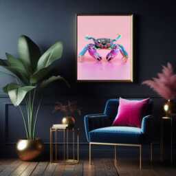 Colourful Crab Wall Art - Maximalist Leopard Print Animal Pastel Pink Quirky Decor Coastal Glam Statement Artwork - thumbnail 3