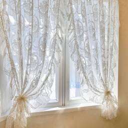 Floral Lace Curtain Vintage-Inspired White Sheer Drapes With Ruffle Edge - thumbnail 1