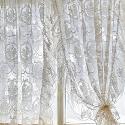 Floral Lace Curtain Vintage-Inspired White Sheer Drapes With Ruffle Edge - thumbnail 3