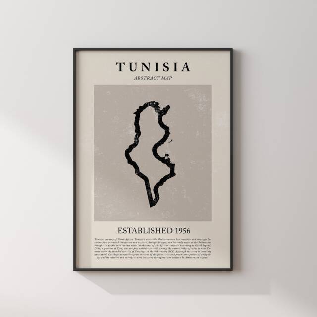 Abstract Tunisia Map Vintage Wall Art Print Picasso + Matisse Inspired Travel Poster Oe - image 1