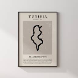 Abstract Tunisia Map Vintage Wall Art Print Picasso + Matisse Inspired Travel Poster Oe - thumbnail 1