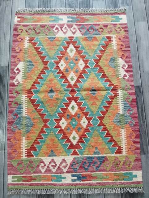 Kilim Rug Multicolour, Handmade Artisan Afghan Turkish Persian Rug, Navajo Moroccan Bohemian Flatweave, Natural Wool Dhurrie 120x82 cm - image 1