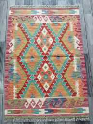 Kilim Rug Multicolour, Handmade Artisan Afghan Turkish Persian Rug, Navajo Moroccan Bohemian Flatweave, Natural Wool Dhurrie 120x82 cm