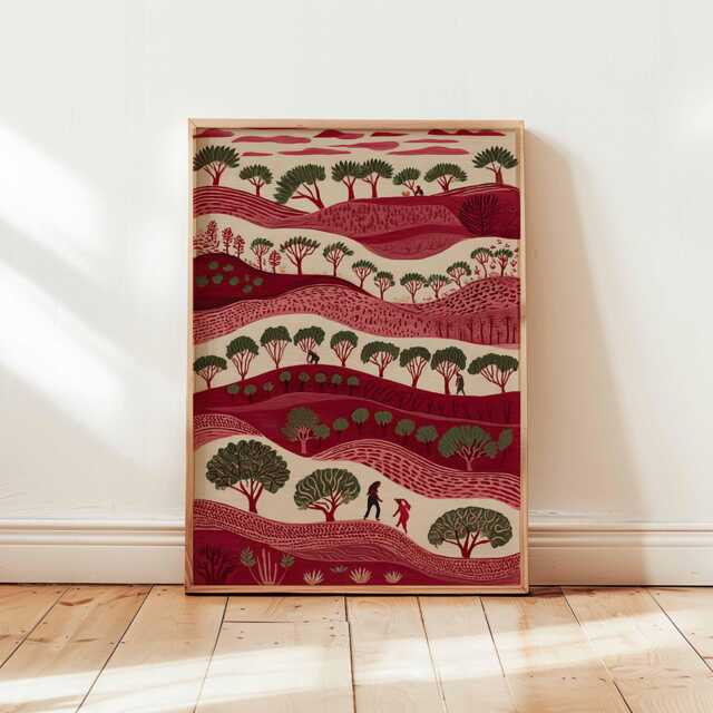 Palestine Poster, Middle East Palestinian Folk Art Print, Olive Tree Wall Art, Rural Village Decor, Cultural Posters & Prints - image 1
