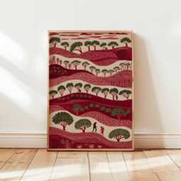 Palestine Poster, Middle East Palestinian Folk Art Print, Olive Tree Wall Art, Rural Village Decor, Cultural Posters & Prints - thumbnail 1