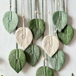 Green Leaf Macrame Wall Hanging, Large Art, Tapestry, Painting Of Leaves On The - thumbnail 4