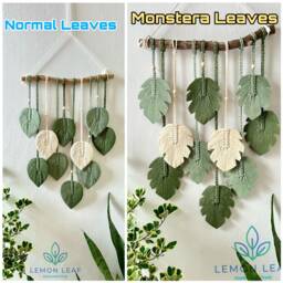 Green Leaf Macrame Wall Hanging, Large Art, Tapestry, Painting Of Leaves On The - thumbnail 3