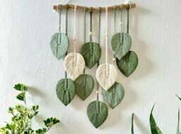 Green Leaf Macrame Wall Hanging, Large Art, Tapestry, Painting Of Leaves On The - thumbnail 1