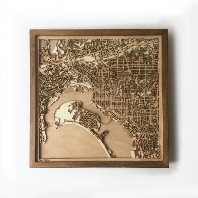 San Diego Wooden Map - Laser Cut City Streets, Framed 3D Wall Art - image 1