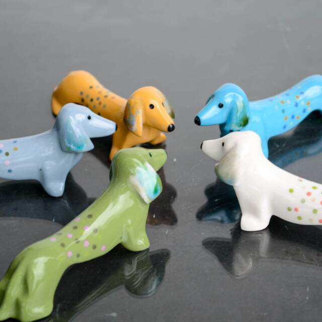 Porcelain Dachshund Figurine, Colorful Dog Lover Gift - image 1
