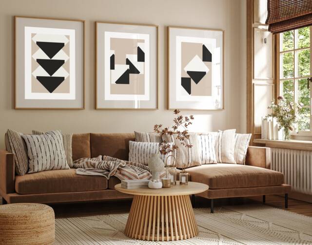 Set Of 3, Geometric Abstract Art, Black Neutral Beige, Living Room Wall Art Poster Prints Home Decor, A5, A4, A3 A3+ A2 Sizes, Fast Delivery - image 1