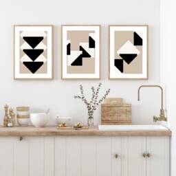 Set Of 3, Geometric Abstract Art, Black Neutral Beige, Living Room Wall Art Poster Prints Home Decor, A5, A4, A3 A3+ A2 Sizes, Fast Delivery - thumbnail 2