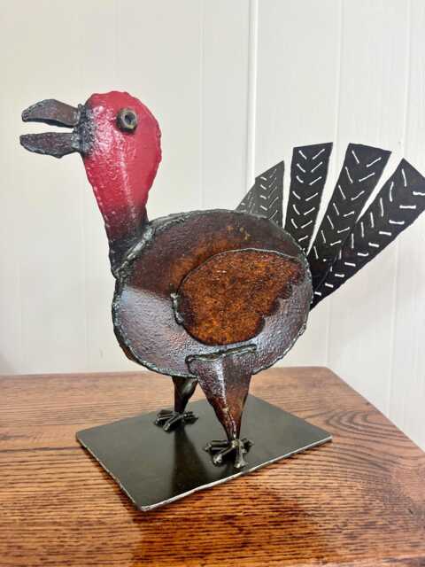 Art Metal Turkey, Tabletop Steel Sculpture, Mantle Decor Rustic Thanksgiving Centerpiece - image 1