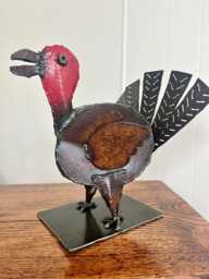 Art Metal Turkey, Tabletop Steel Sculpture, Mantle Decor Rustic Thanksgiving Centerpiece