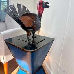 Art Metal Turkey, Tabletop Steel Sculpture, Mantle Decor Rustic Thanksgiving Centerpiece - thumbnail 3