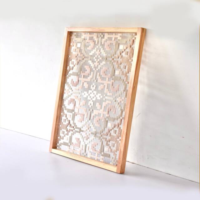 Geometric Fiber Art Wall Hanging - Modern Woven Textile, Wood Frame - image 1