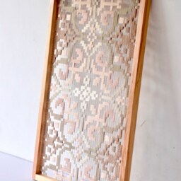 Geometric Fiber Art Wall Hanging - Modern Woven Textile, Wood Frame - thumbnail 2
