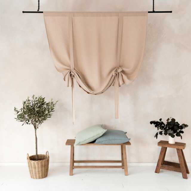 Linen Tie Up Curtains, Custom Sizes, Adjustable Length, Natural Curtain Panel - image 1