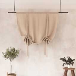 Linen Tie Up Curtains, Custom Sizes, Adjustable Length, Natural Curtain Panel - thumbnail 2