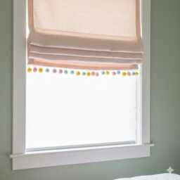 Light Pink Linen Flat Roman Shade With Pom Trim, Nursery Window - Blackout Option, Cl1010 - thumbnail 3