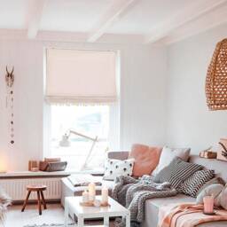 Light Pink Linen Flat Roman Shade With Pom Trim, Nursery Window - Blackout Option, Cl1010 - thumbnail 2