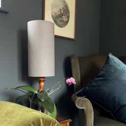 Light Grey Linen Drum Extra Tall Cylindrical Lampshade, With A White Lining, Grey