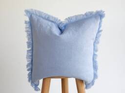 Blue Long Fringe Edge Square Pillow Cover, Linen Decorative Pillow For Room Decor in Boho Style, Suitable Bedroom - thumbnail 1