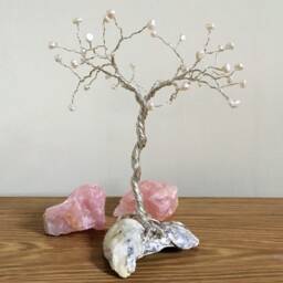 Small Pearl Tree Sculpture. Wedding Anniversary Gift. 30Th & Oyster Mini Wire Ornament. Silver Plated - thumbnail 3