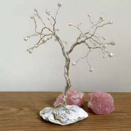 Small Pearl Tree Sculpture. Wedding Anniversary Gift. 30Th & Oyster Mini Wire Ornament. Silver Plated - thumbnail 2