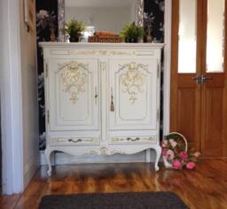 Hand Painted Carved Vintage French Cabinet Shabby Chic Drinks Tv Linen Cupboard - thumbnail 1