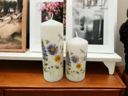 Set Of 2 Wildflower Dragonfly Tall Pillar Candles, & Dragonfly Themed Candle Gift Set, Home Decorations, Dragonflies - thumbnail 1