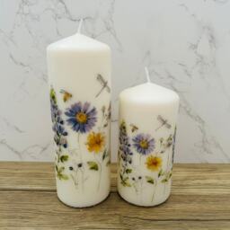 Set Of 2 Wildflower Dragonfly Tall Pillar Candles, & Dragonfly Themed Candle Gift Set, Home Decorations, Dragonflies - thumbnail 3