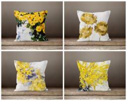 Yellow Flower Cushion Cover-Decorative Pillow Case-Living Room Case-Modern Cover-Gift For Her Cushion-Handmade Material - thumbnail 1