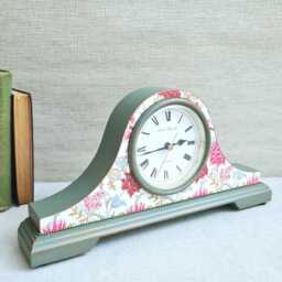William Morris Chrysanthemum Mantel Clock, Napoleon Style Wooden Decoupaged Floral Design - thumbnail 1