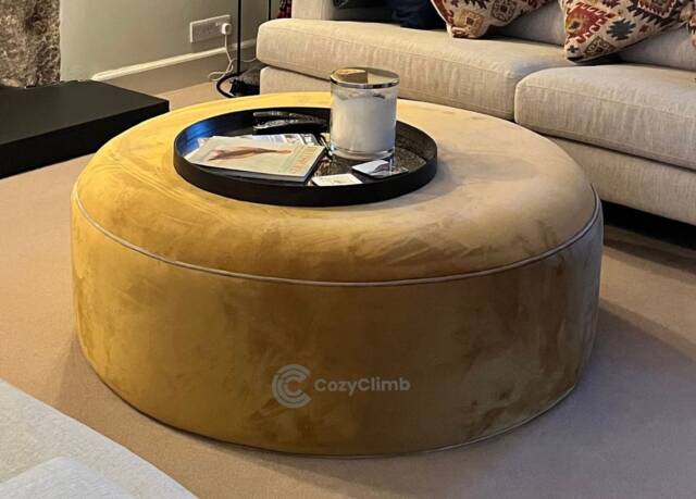 Handmade Round Pouf Ottoman - Plush Fabric Coffee Table Footstool - image 1