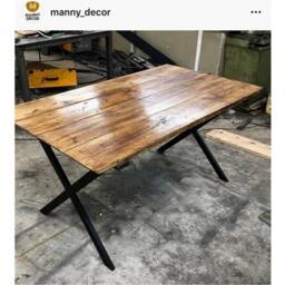 Handmade Reclaimed Wood Dining Table, Industrial Steel Frame - thumbnail 4