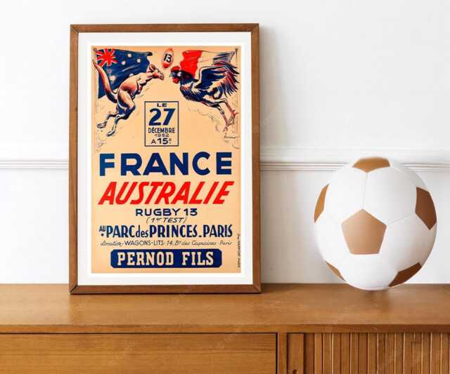 Reprint Of The Vintage 1952 Sport Poster - Rugby Australia Vs France - image 1