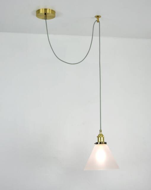 Custom Frosted Glass Cone Shade Led Pendant Light - Fabric Cord Any Length Kitchen Island Pendants Brass, Black, Copper, Nickel - image 1