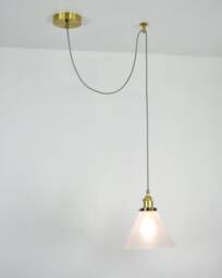 Custom Frosted Glass Cone Shade Led Pendant Light - Fabric Cord Any Length Kitchen Island Pendants Brass, Black, Copper, Nickel