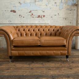 2 Seater Vintage Tan Leather Chesterfield Sofa, British Handmade - thumbnail 3