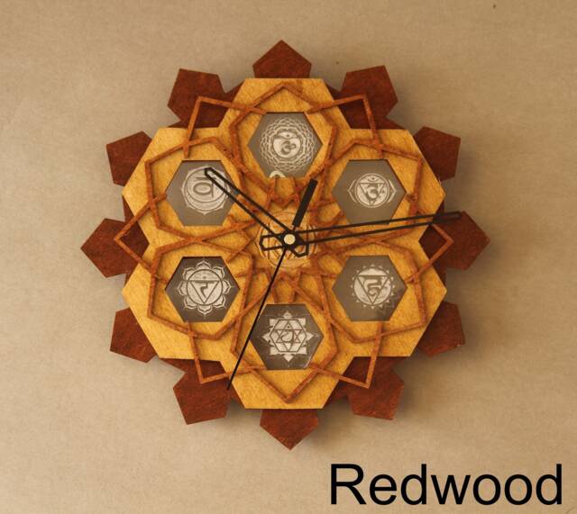 Laser Cut Wood Chakra Wall Clock Sacred Geometry Decor - image 1