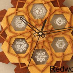 Laser Cut Wood Chakra Wall Clock Sacred Geometry Decor - thumbnail 2
