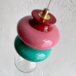 Handmade Ceramic Pendant Lamp Pink & Green Clay Lampshade - thumbnail 3