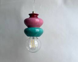 Handmade Ceramic Pendant Lamp Pink & Green Clay Lampshade