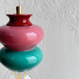 Handmade Ceramic Pendant Lamp Pink & Green Clay Lampshade - thumbnail 2
